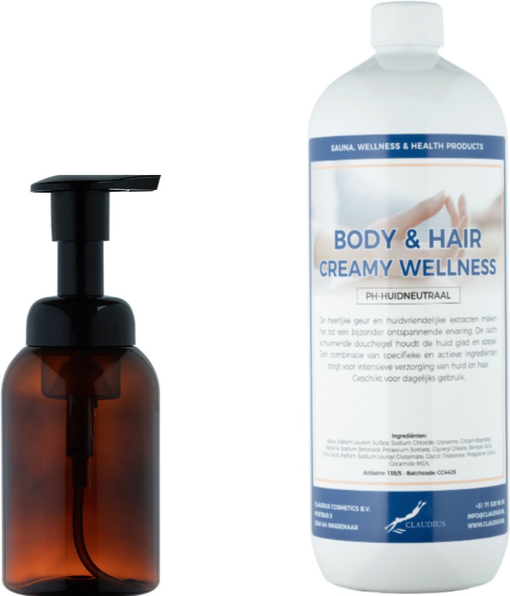 Goedkoopste Zeepdispenser 300 ml amber bruin hervulbaar 1 liter Body & Hair Creamy Wellness navulling