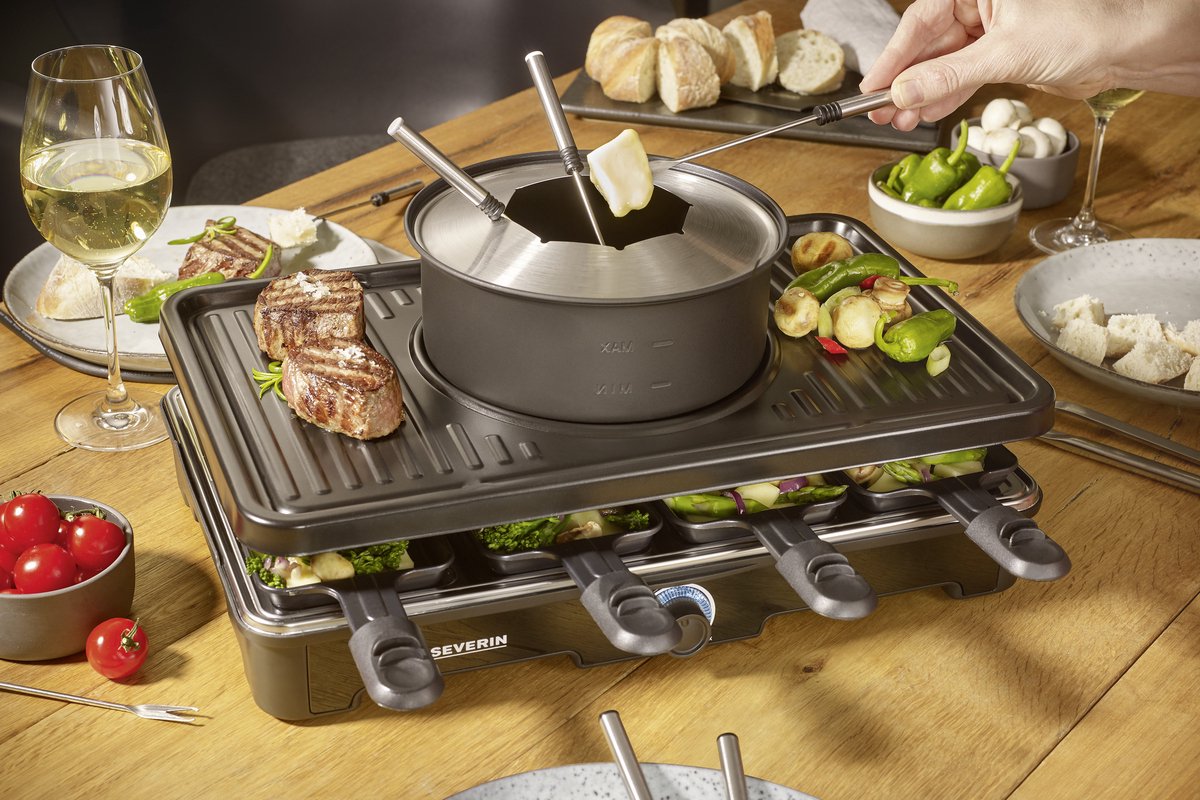Severin RG 2347 - 2-in-1 Gourmetset & Fondue-pan - 8 personen - Regelbare thermostaat - 8 pannetjes & fondue vorkjes - Zwart – foto 4