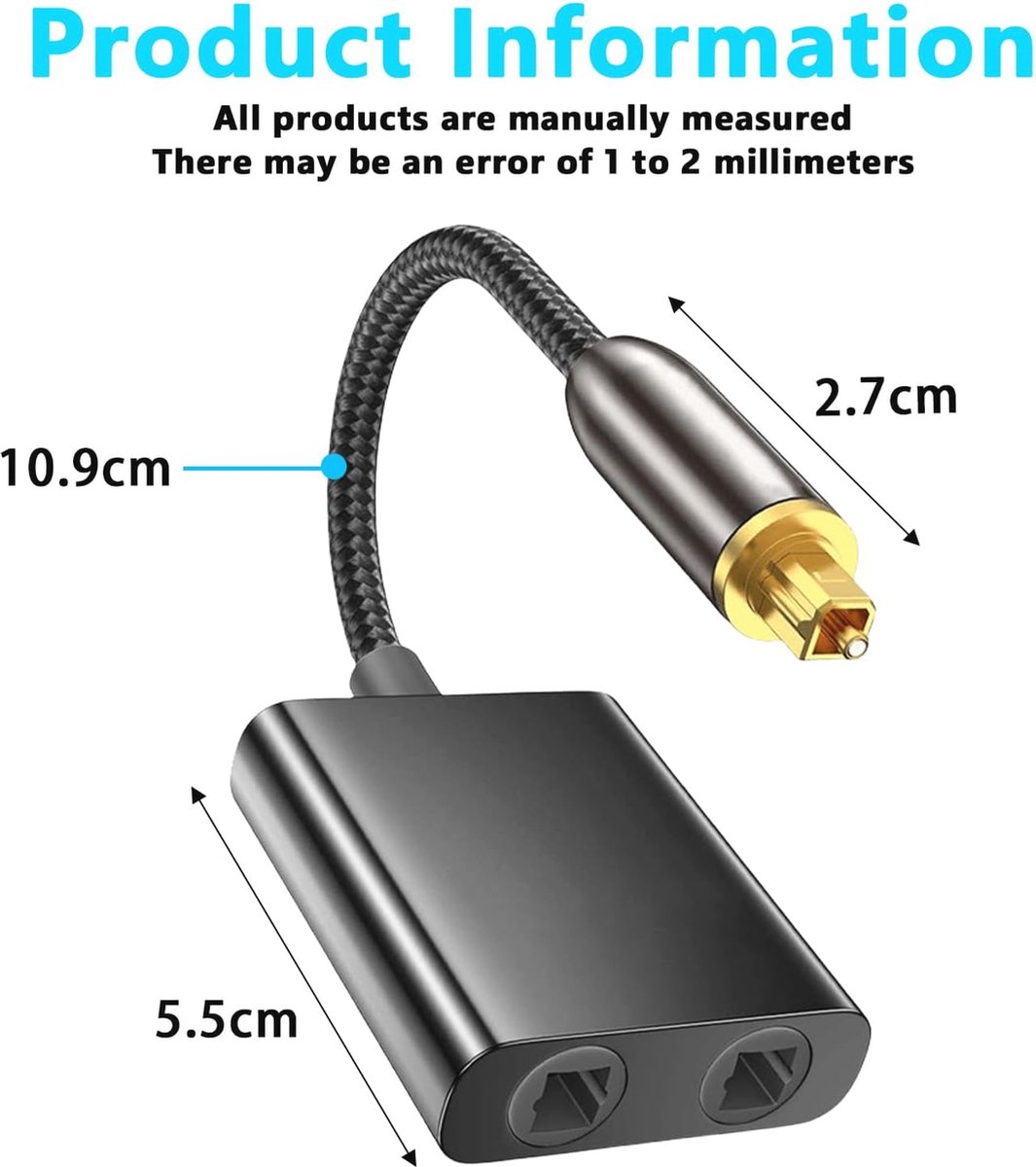 MEIRIYFA Digitaler Optischer Splitter Adapter 1 in 2 Out, 1M Toslink Digital Fiber Optic Audio Splitter Mit 1 Eingang 2 Ausgänge für Heimkino, DVD Player, TV