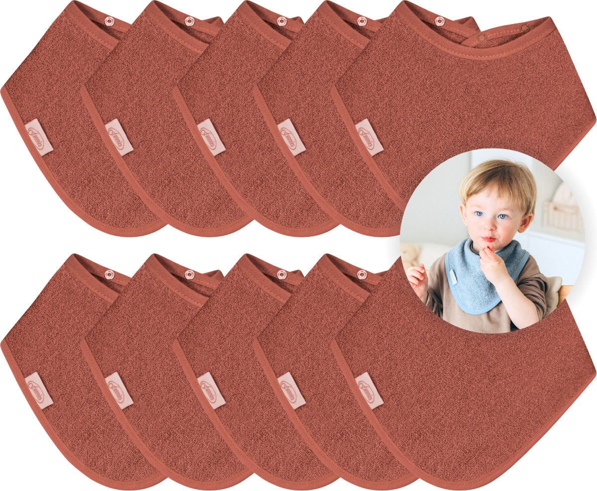 Goedkoopste Funnies Bandana Slabbetjes 10 Stuks Copper - Set van 10 Zachte Slabbetjes - Kwijldoekjes - Spuugdoekjes - Gemaakt van 100 Katoenen Badstof - Absorberend, Zacht en Makkelijk Wasbaar - Ideaal voor Baby’s bij Voeden, Kwijlen en Spugen