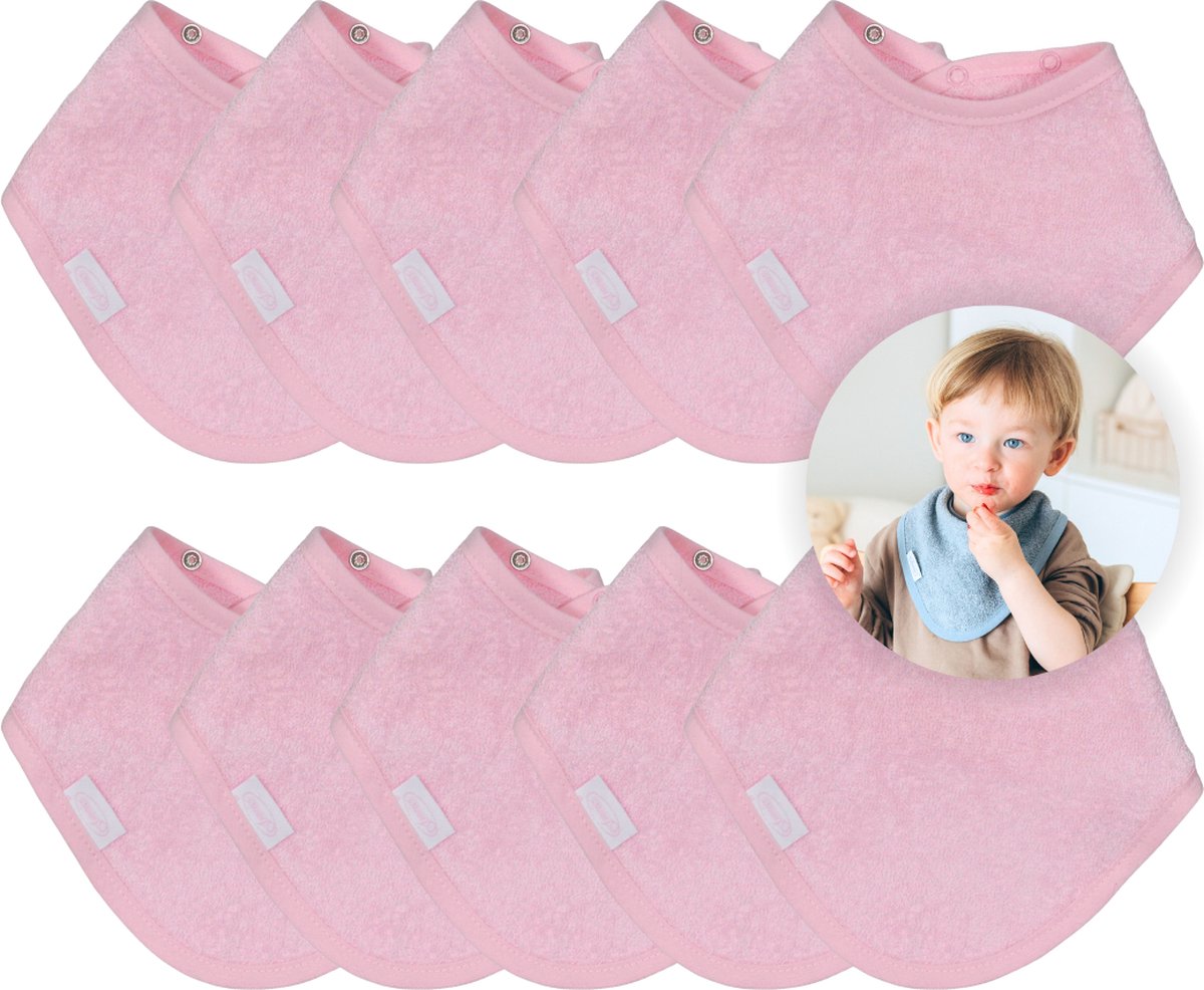 Goedkoopste Funnies Bandana Slabbetjes 10 Stuks Roze - Set van 10 Zachte Slabbetjes - Kwijldoekjes - Spuugdoekjes - Gemaakt van 100 Katoenen Badstof - Absorberend, Zacht en Makkelijk Wasbaar - Ideaal voor Baby’s bij Voeden, Kwijlen en Spugen