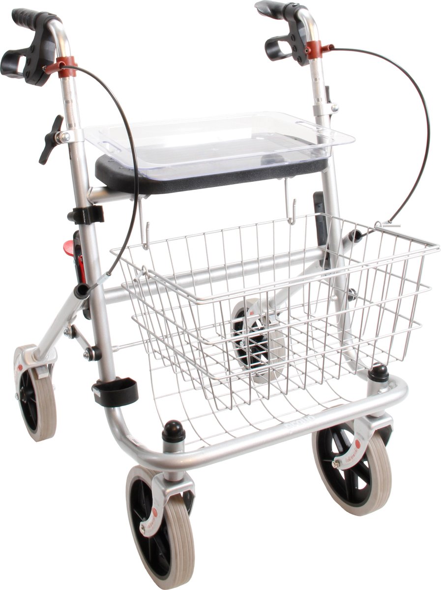 Goedkoopste Premis Lichtgewicht - Rollator Basic - Inclusief mandje - stokhouder - dienblad - zilver