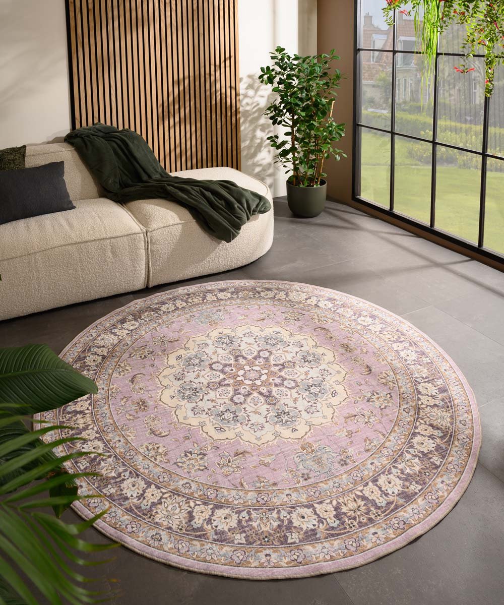 Rond vintage buitenkleed - Valenca Nova paars/roze 230