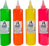 Kit de Peinture textile Südor Neon 4 x 500 ml. Peinture textile résistante au lavage pour tissus légers. Lavable en machine, résistant au lavage. Fixation par repassage (Coloris : jaune fluo, vert fluo, rose fluo, orange fluo)
