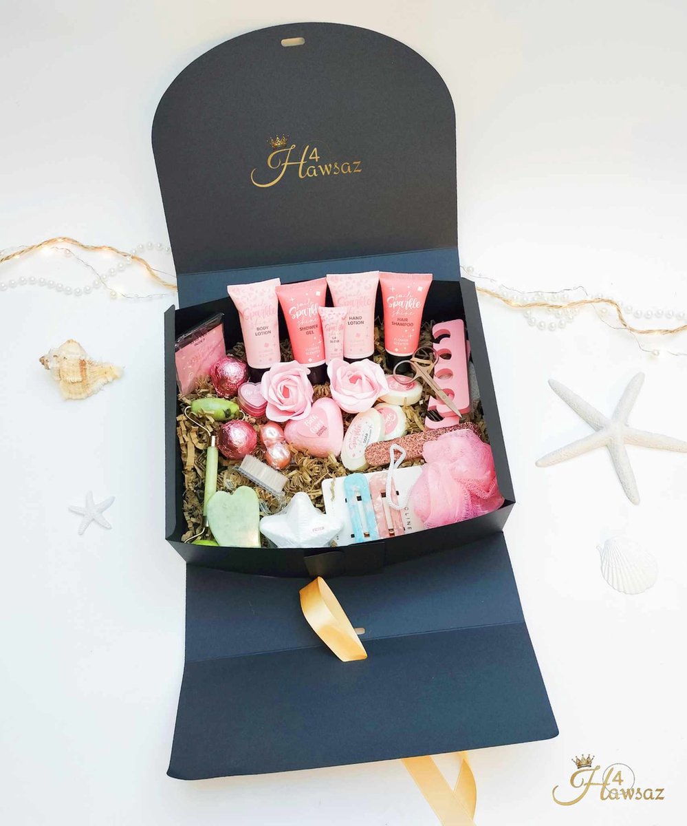 Goedkoopste Bad- en bodycadeau 29 stuks - Bodylotion - Luxe Cadeau - Hawsaz.nl kado - Guasha steen - Giftsbox - Nagelverzorging - Cadeauset - Dames cadeau - Relax Cadeau - Verwenpakket - Valentijnscadeau - luxe cadeau doos - Geschenkset - Moederdag cadeau