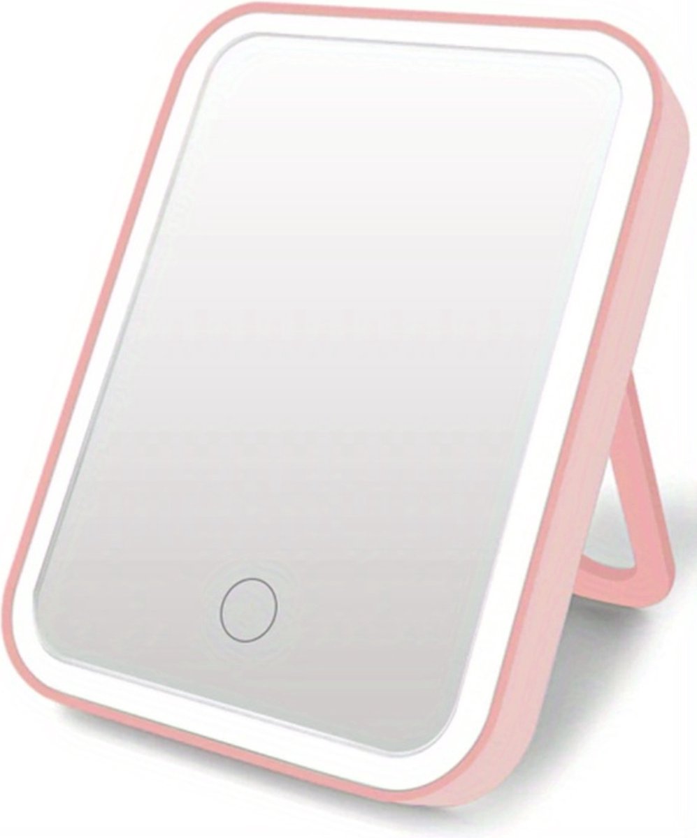 Goedkoopste Bovista Opmaakspiegel Met Ledverlichting - Make Up Spiegel - Met Led Verlichting - Tafelspiegel - Met Licht - Staande Spiegel - Inklapbaar - Roze
