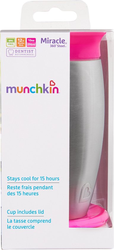Munchkin Stainless Steel Miracle 360° Sippy Cup Pink
