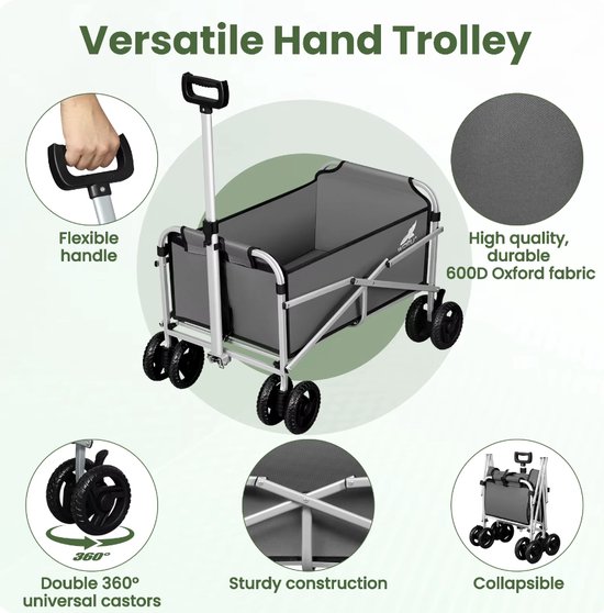 J&R Bolderkar - Bolderwagen - Handkar - Trolly - Outdoor - Opvouwbaar - Remmen - Grijs van J&R — afbeelding 3
