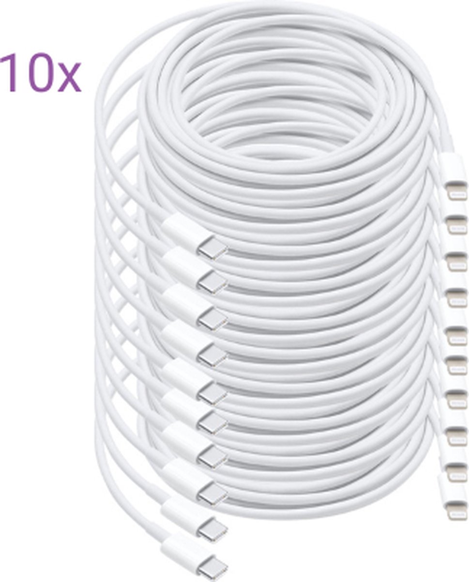 Viewr - USB-C naar iPhone Lightning kabel - 10 Stuks - 1 Meter - Oplader Kabel - Snel Lader