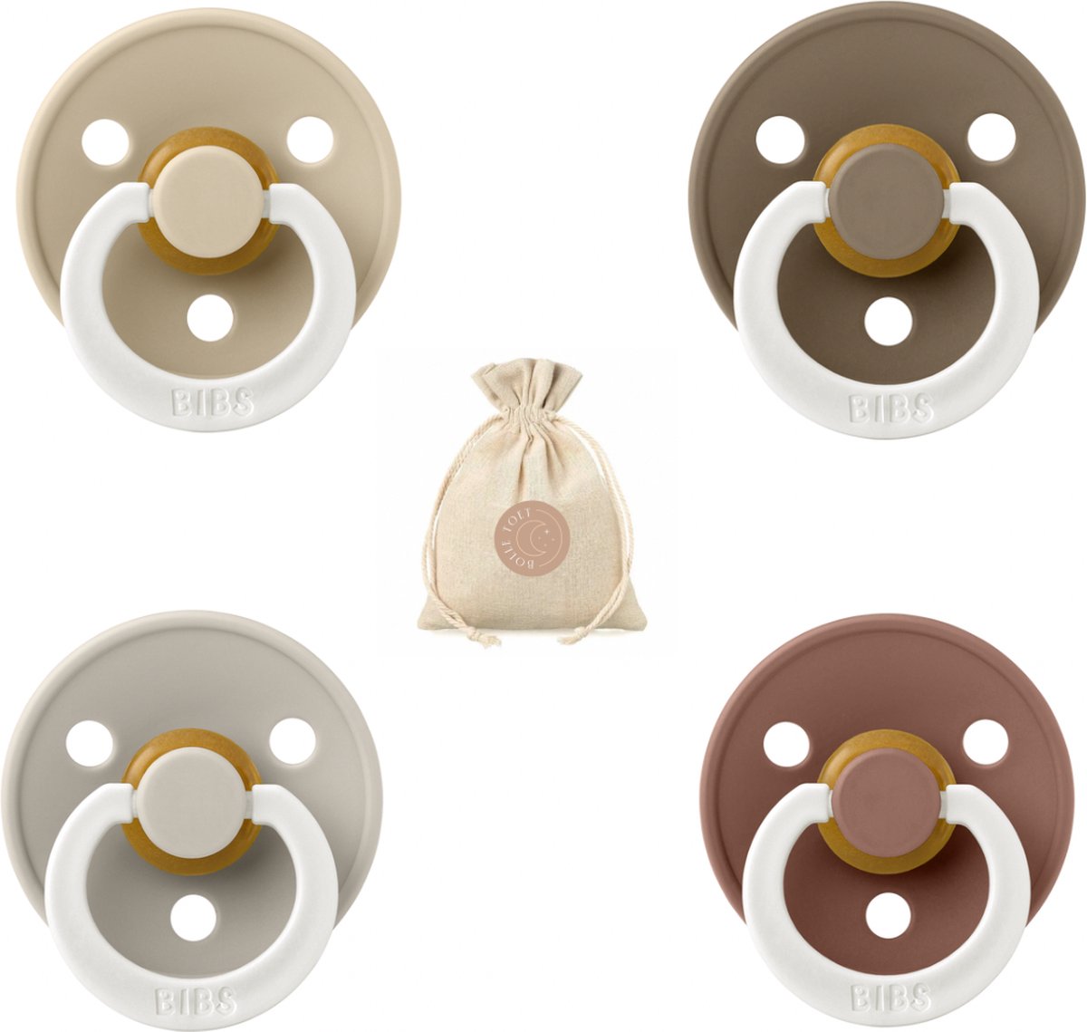 Goedkoopste Bibs fopspenen maat 1 0-6 maanden - set 4 spenen bolletoet speenzakje - Glow Sand, Vanilla, Dark oak en Woodchuck