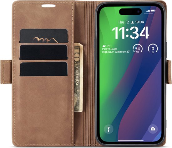 Multimédia et Accessoires de vêtements pour bébé Urban Book Case Étui adapté à Apple iPhone 16 Pro - Marron - Étui de téléphone - Avec Support - Porte-Cartes - Porte-Cartes - Fermeture Aimantée - Bookcase