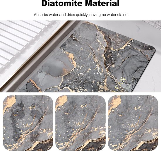 DEXI Badmat 40 x 60 cm, Antislip Diatomite Badmatten, Absorberend Sneldrogend Douchemat voor Badkuip Doucheruimte, Wasbaar, Donkergrijs