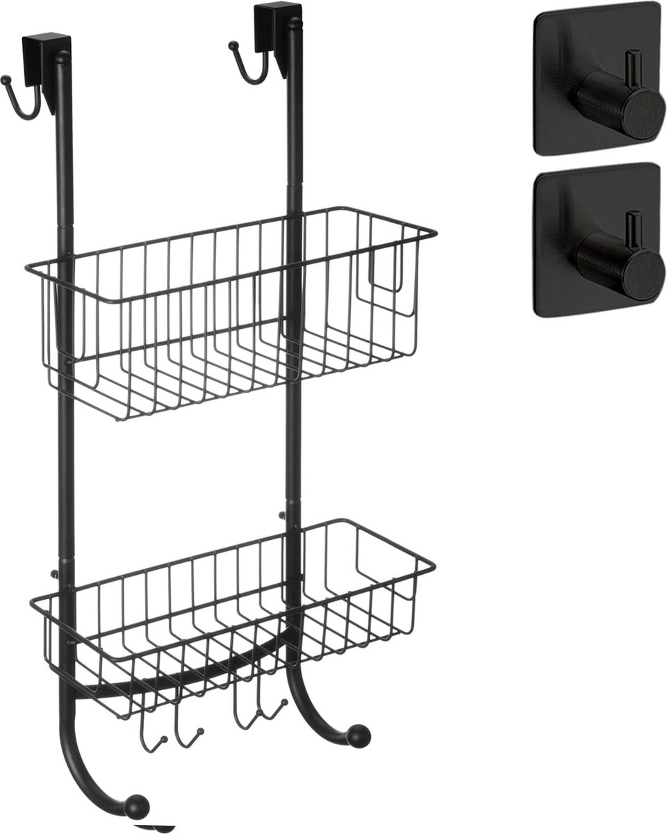 Luvetrex ® Handige Badkamer Ophangrek met 2 Mandjes en Roestvrijstalen Haken - Gemakkelijk te Monteren
