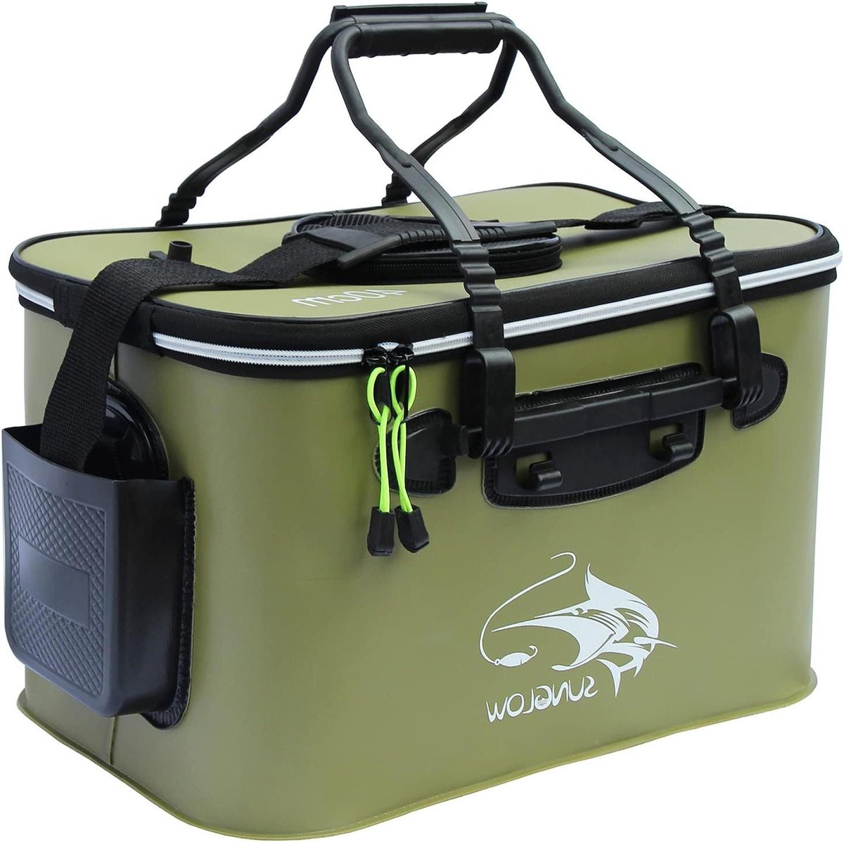 Vis spullen Opvouwbare visbak multifunctionele visemmer voor levende vissen en aas - Outdoor gebruik - Kamperen EVA-materiaal - 23 liter legergroen
