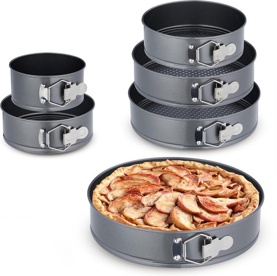 Relaxdays springvorm, set van 4, 22, 24, 26, 28 cm, rvs, taartvorm met antiaanbaklaag, vierkant bakvorm, antraciet