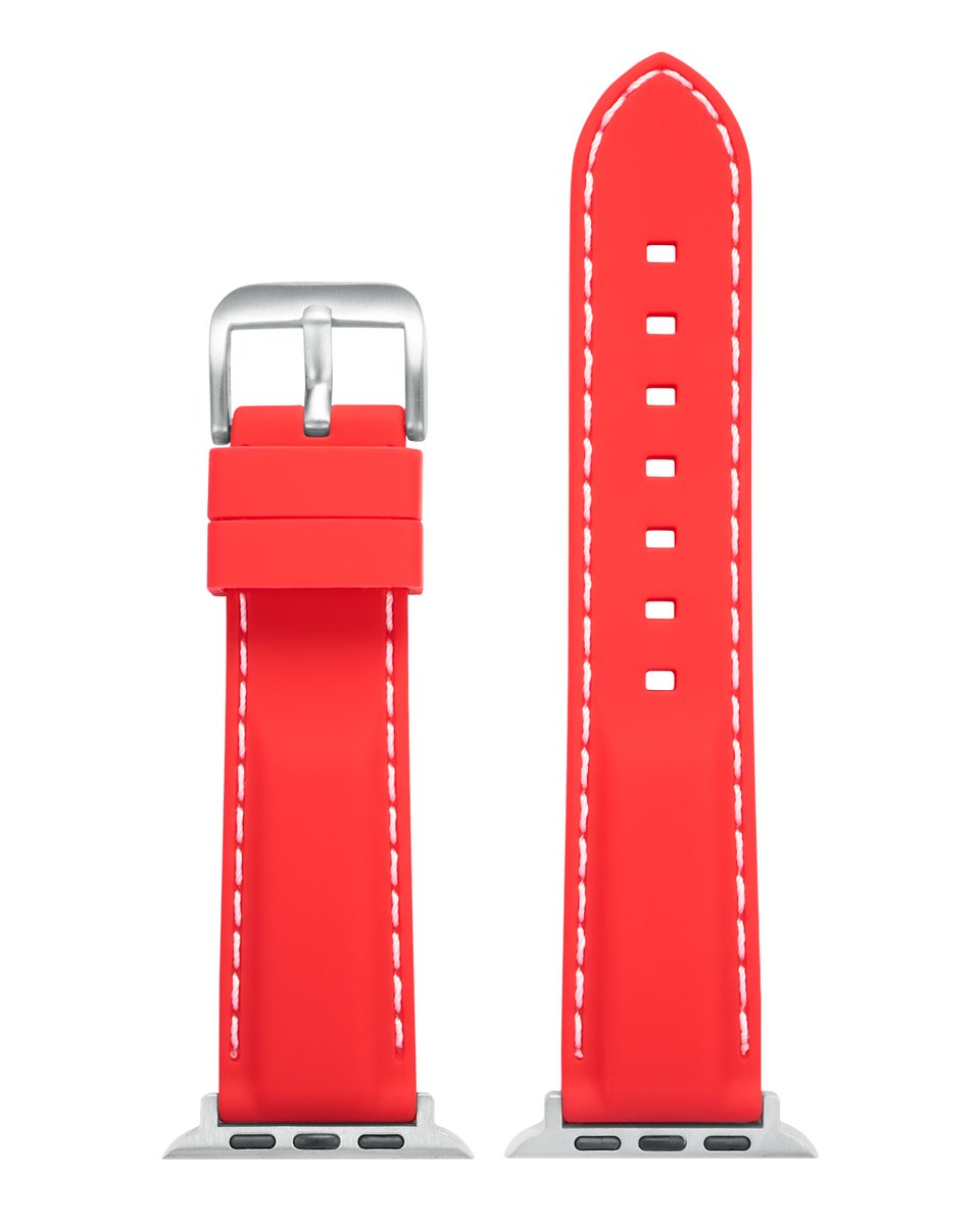 EULIT siliconen horlogeband geschikt voor Apple Watch 38-40-41 maat - Serie 1-2-3-4-5-6-7-8-9-10 + SE - silicon sport smart - 20 mm - rood - metalen mat gesp - incl. adapter