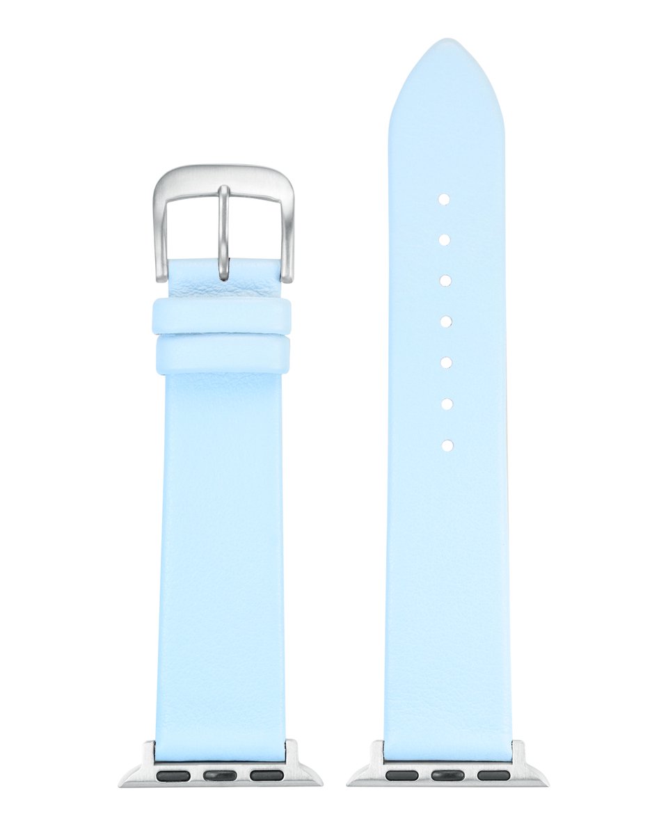EULIT horlogeband geschikt voor Apple Watch 38-40-41 maat - Serie 1-2-3-4-5-6-7-8-9-10 + SE - nappa smart - 20 mm - lichtblauw blauw- metalen zwart gesp - incl. adapter