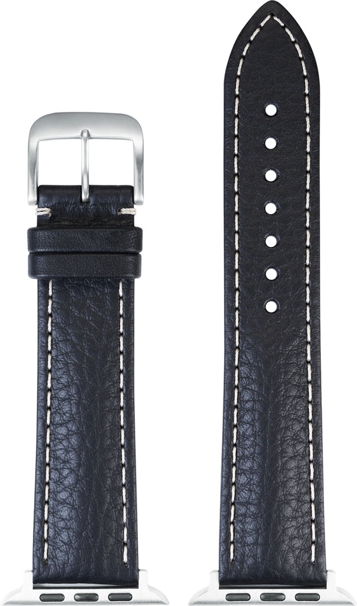 EULIT leer horlogeband geschikt voor Apple Watch 38-40-41 maat - Serie 1-2-3-4-5-6-7-8-9-10 + SE - imperator smart - 20 mm - zwart-wit - metalen mat gesp - incl. adapter