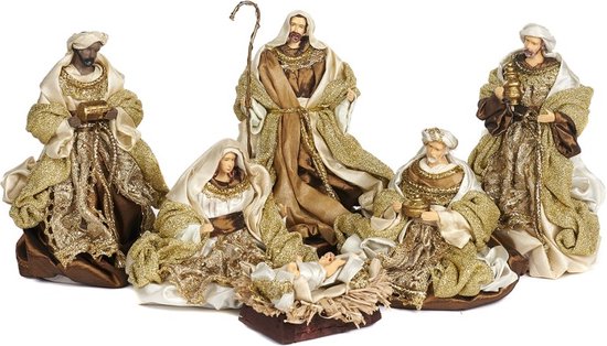 Goodwill Heilige Familie Set van 6 Bruin-Crème H 18 cm