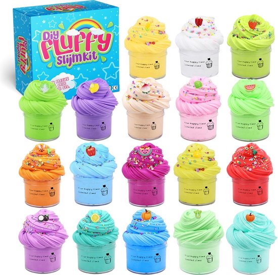 Somstyle Fluffy Slijm Set 18x 50ml - Fluffy Slime Pakket - Motoriek Speelgoed - Educatief Speelgoed - Slijm Maken Voor Kinderen - Slijm Fluffy - Butter Slime