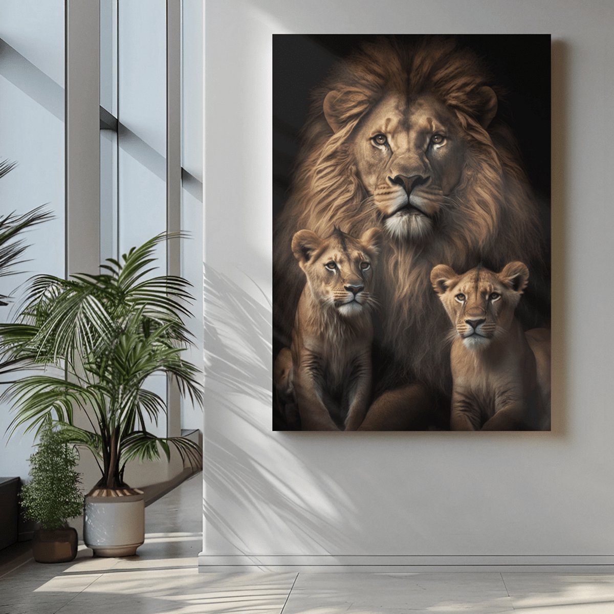 Trendex Global Canvas Schilderij - Dieren - Wilde Dieren - Leeuw en Welpen - 60x40x2 cm Bruin