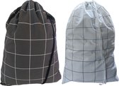 Sacs à linge en coton Bluvardi lot de 2 - XL - blanc - gris - à carreaux