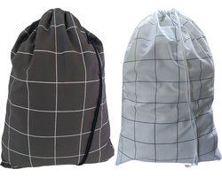 Bluvardi katoenen waszakken set van 2 stuks - XL -wit- grijs - ruit