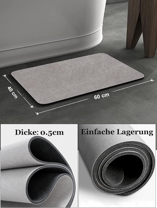XL Diatoom Steen Badmat - Natuurlijk Sneldrogend - Hygiënisch - Anti Schimmel en Stijlvol 75x45cm
