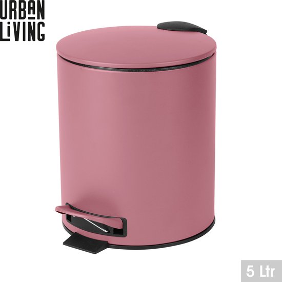 Poubelle à pédale rose Urban Living de 5 litres avec couvercle et pédale noirs.