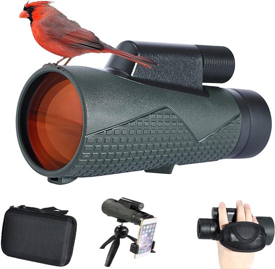 Monoculaire Verrekijker - 12x56 Vergroting - Waterdicht en Condensvrij - Nachtzicht voor Vogelobservatie en Wildspotting - Hoge Lichtdoorlatendheid - Inclusief Statief en Smartphone Adapter