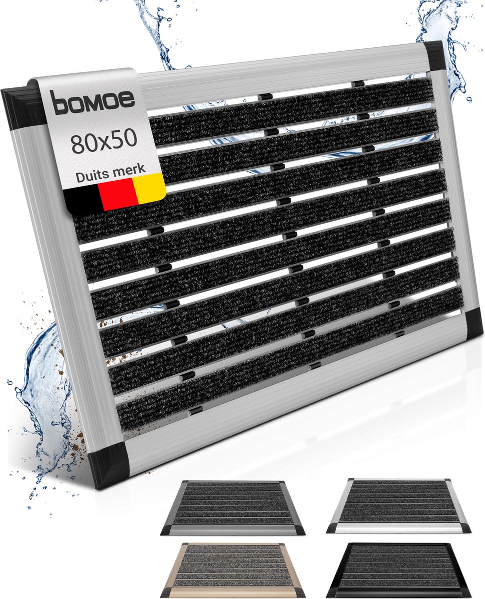 bomoe AluGant Aluminium Deurmat 50x80 cm Zilver Vloermat Antislip Buiten & Binnen Roestvrij Weerbestendig