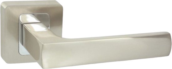 Ensemble de poignées de porte Domino| avec rosaces carrées | kit pour portes | ferrures de porte en aluminium | chrome/nickel | MAFF-QR M6/M9