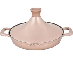 Kook Tajine Saffron 30 cm - Non-stick - PFOA free- Geschikt voor Alle Kookplaten - Rose Gold incl. ovenwanten en vilt
