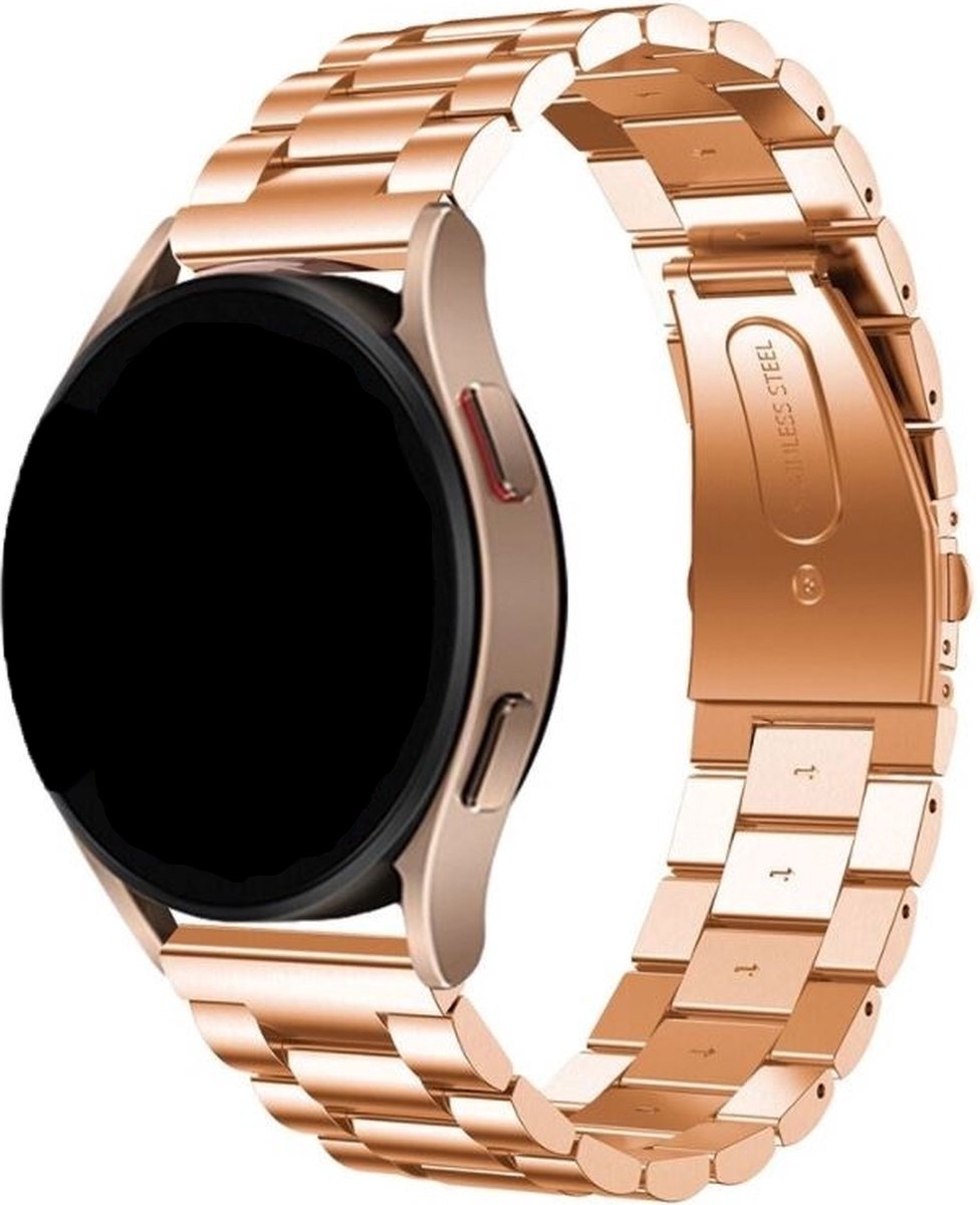 Stravo 22mm Stalen schakel bandje - Geschikt voor Samsung Galaxy Watch 3 45mm / Galaxy Watch 46mm / Gear S3 Classic & Frontier - Polar Vantage M / M2 / V3 / Grit X - Garmin Vivoactive 4 - RVS horlogebandje voor Huawei GT 6 46mm- Rosé goud
