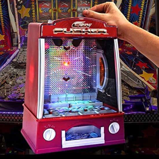 Foto: Coin pusher muntenschuiver coin pusher kermis muntenschuiver coin pusher groot slot machine muntenschuiver met geluid lichteffecten merk merkloos