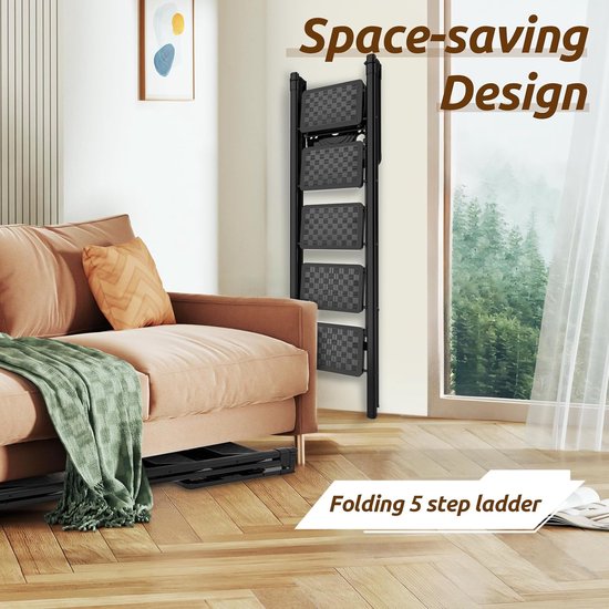 Ladder pliable à 5 étages Goodivery ®, sûre et compacte, avec larges Pédales antidérapantes