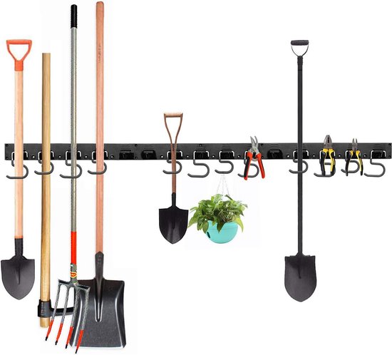YueTong Tuingereedschap Organizer Heavy Duty, Yard Tool Tower Rack, Garage Opslag Organisatie voor Lange Handvat Gereedschap, Hark, Bezems, Extra Haken voor Kleine Schop, Shear.All Metal, Vrijstaand
