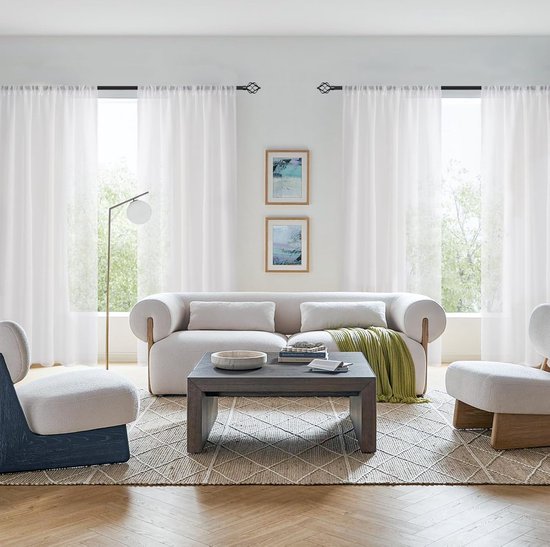 Rideaux transparents avec passe-tringle, Look lin Witte , rideau en voile, court, 160 cm de haut pour chambre à coucher, Décoration de fenêtre, 140 cm de large, Set de 2