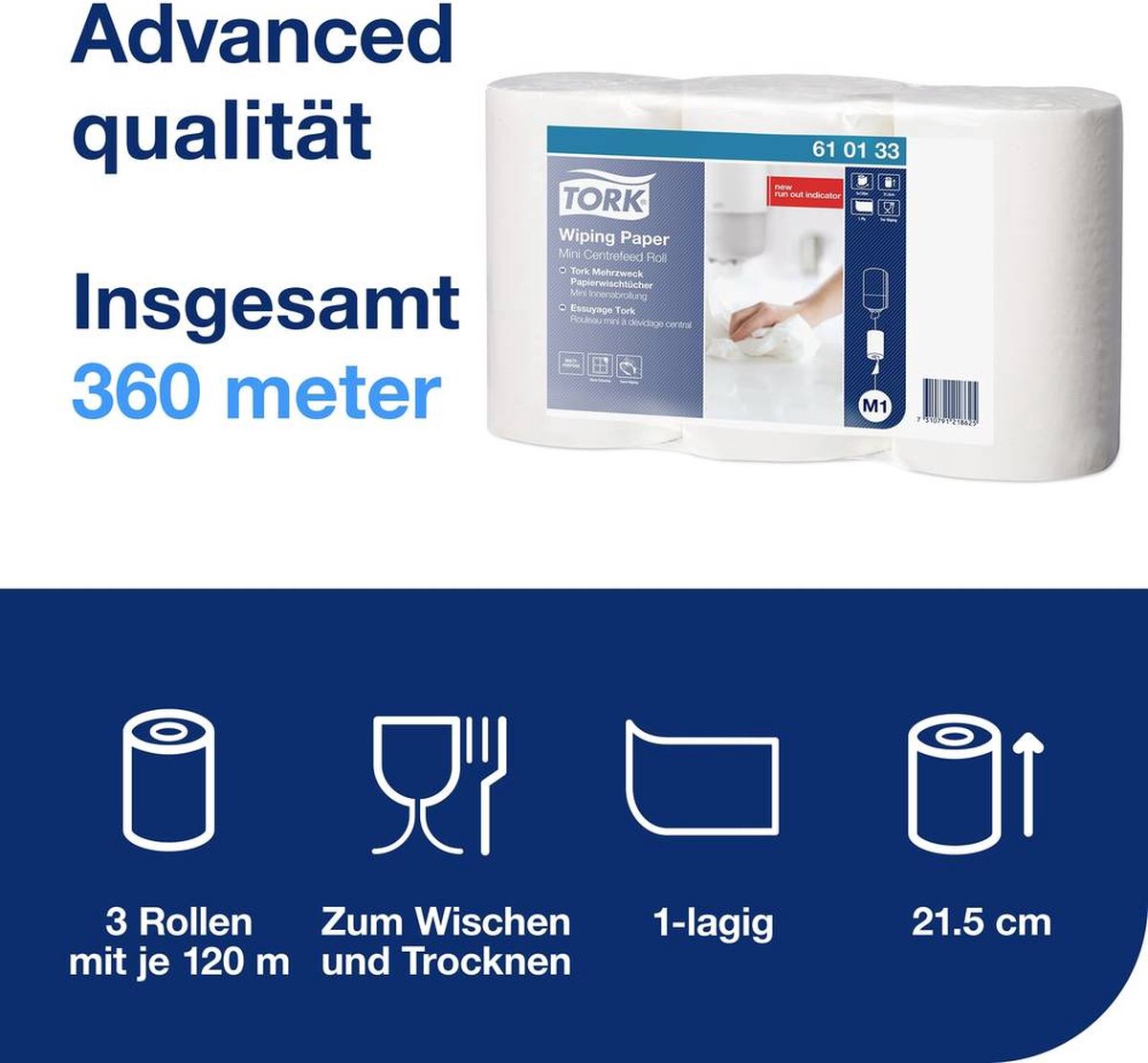 Poetspapier Tork M1 Plus Advanced 2-laags 75m wit 101221