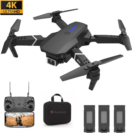 Foto: Purotech quad drone 4k camera inclusief draagtas 3 accu s 36 minuten vliegtijd geen vliegbewijs nodig mini drone volwassen kinderen binnen buiten