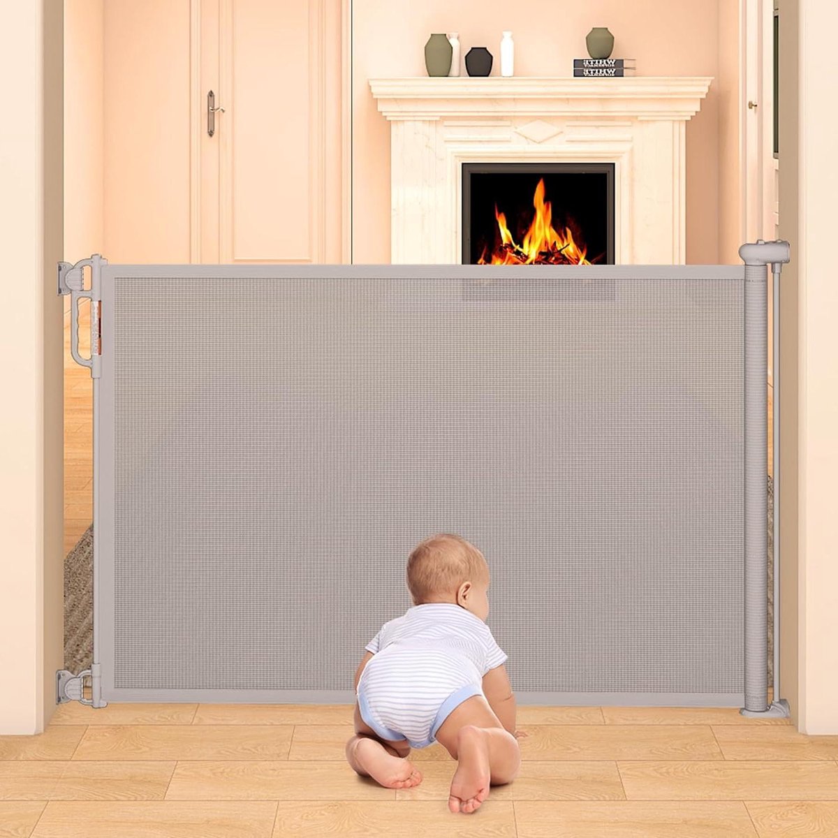 Uittrekbaar traphek voor baby's - 0-140 cm - 83 cm hoog - babyafsluitrooster - trapbeschermingsrolgordijn - binnen en buiten gebruik