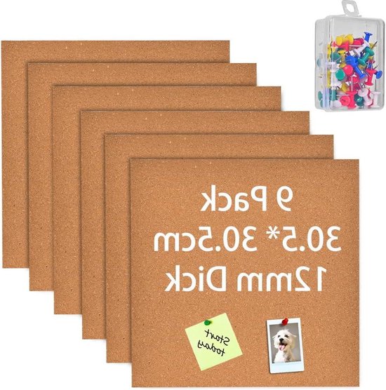 Kurk-bulletin board, groot, 120 x 90 cm, 12 stuks decoratief