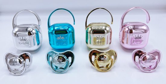 kraamcadeau gouden speenset speenkoord - fopspeen speenkoord en speenhouder - luxe fopspeenset Kiekeboe - kan ook rechtstreeks als cadeau worden verstuurd - babyshower - kraamkado baby van KIEKEBOE — afbeelding 2