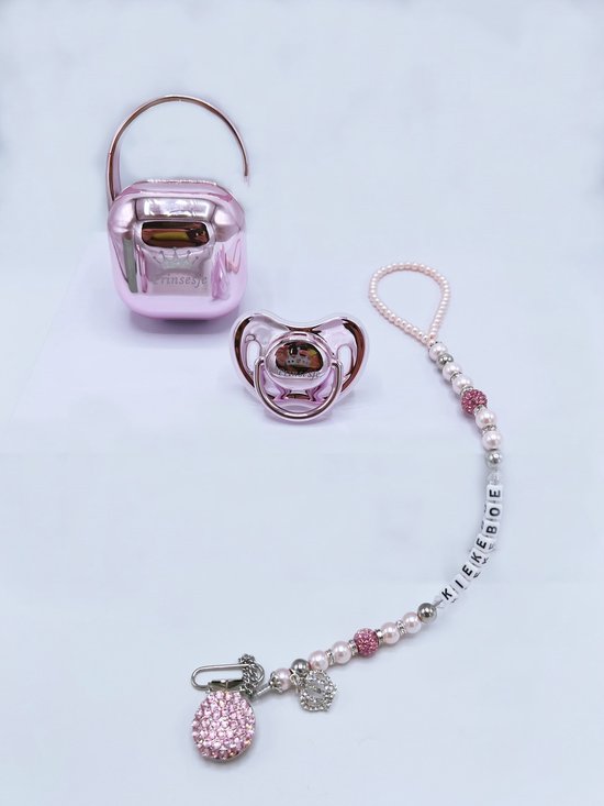 Kraamcadeau met speen speenkoord en speenhouder - luxe fopspeenset - kan ook rechtstreeks als cadeau worden verstuurd - kraamkado - babyshower - gender reveal - speen voor baby meisje van Mimouce — afbeelding 5
