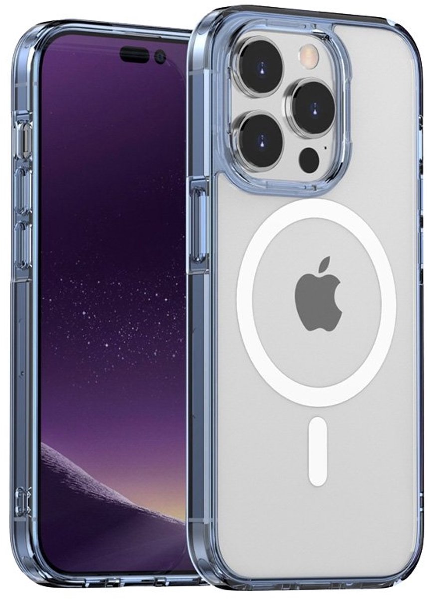 Mobiq - Schokbestendige MagSafe Case geschikt voor iPhone 16 Pro Max - transparant/blauw