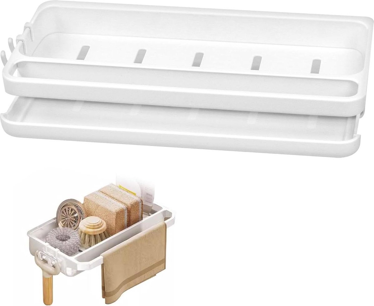 Spoelbak Organizer opbergen van de keuken sponshouder keuken spoeldoekhouder spoelbakorganizer wastafel lekbak wit