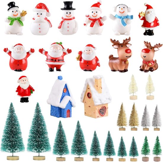 Foto: Feelava miniatuur ornament kits 30 stuks mini xmas stijl beeldjes kerstman kerstboom sneeuwpop rendier leuke cartoon decor voor thuis tuin party decor desktop decoratie