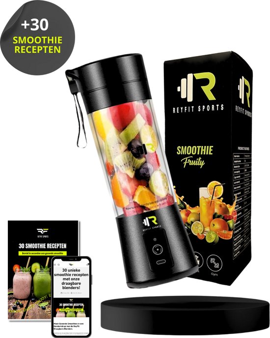 Foto: Reyfit sports draagbare blender 380ml blender to go portable blender smoothie maker protein shaker draadloos zwart