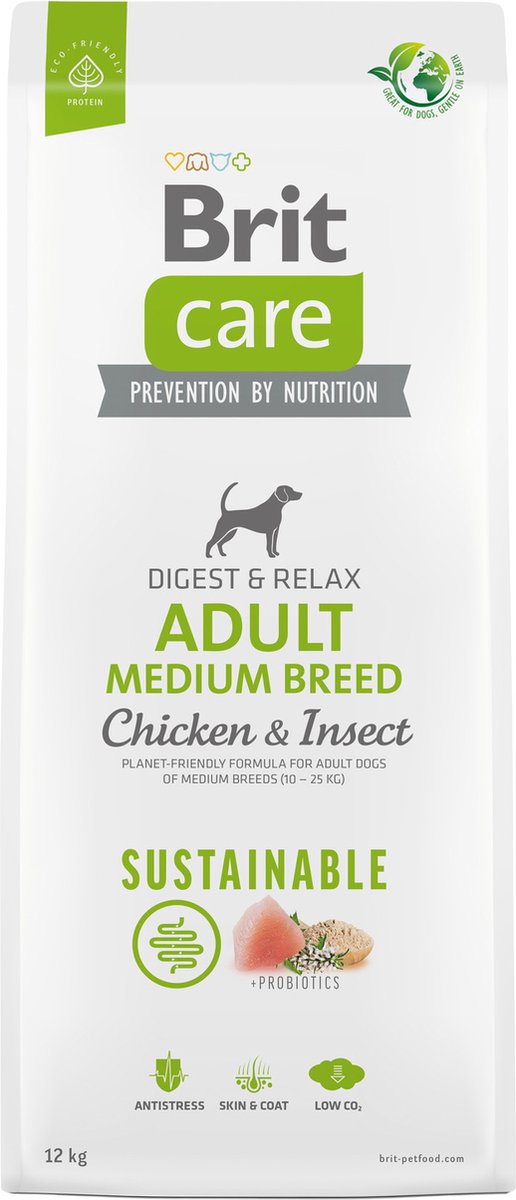 Brit Brit Care Sustainable Adult Medium Breed Digest & Relax Kip&Insecten - Hondenvoer - 12 kg