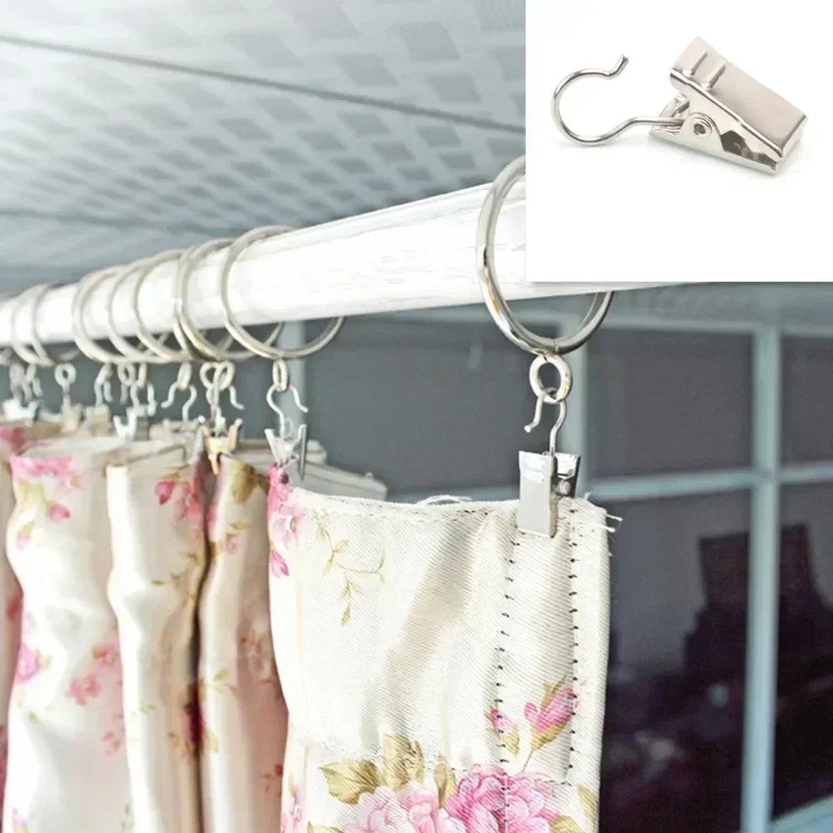 Goedkoopste CHPN - Haakjes - Haakje met clip - 10 stuks - Gordijnhaakjes - Douchegordijnclips - Gordijn- handdoeken- en theedoekenknijpers - RVS - Zilverkleurig - Universeel